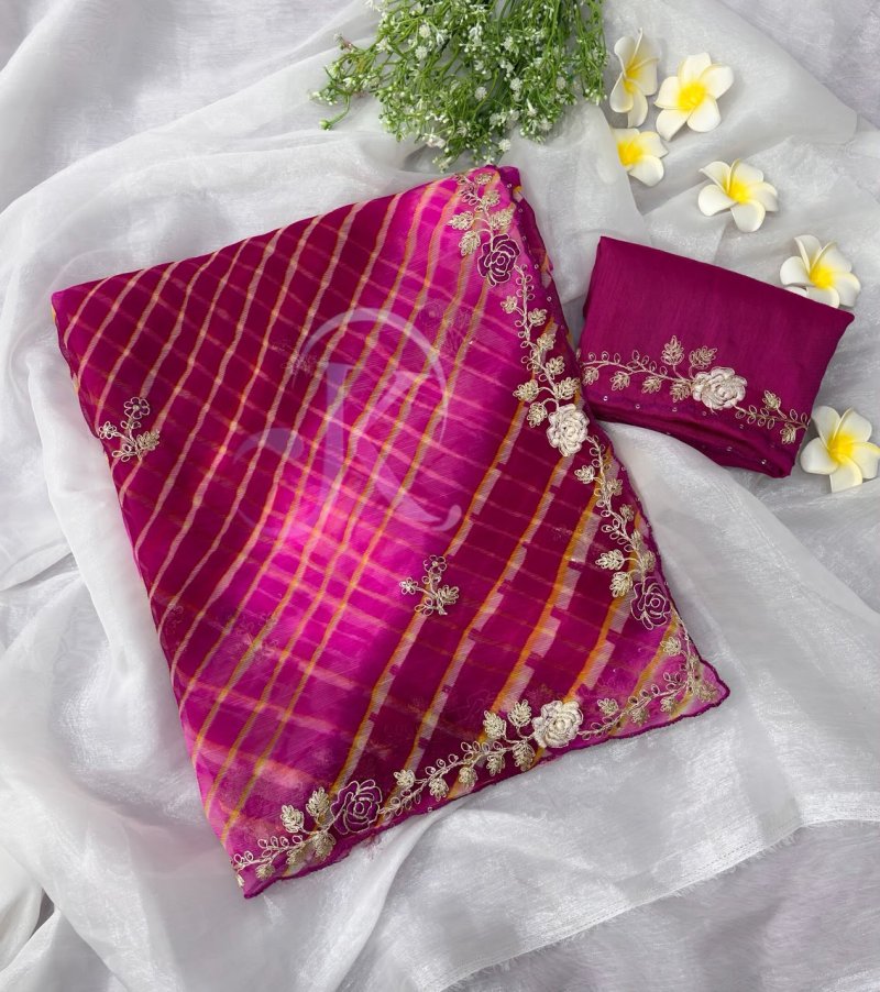 Jk 405 Soft Chiffon Embroidery Work Boder Saree